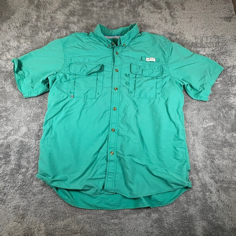 Magellan Outdoors Mens XL Fishing Shirt Short Sleeve Teal Green Vented Pockets